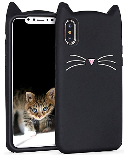 Product Cover iPhone Xs Max Case Cute, Miniko(TM) Fashion Cute Kawaii Funny 3D Black Meow Party Cat Kitty Whiskers Dropproof Protective Soft Rubber Case Skin for Apple iPhone Xs Max 2018