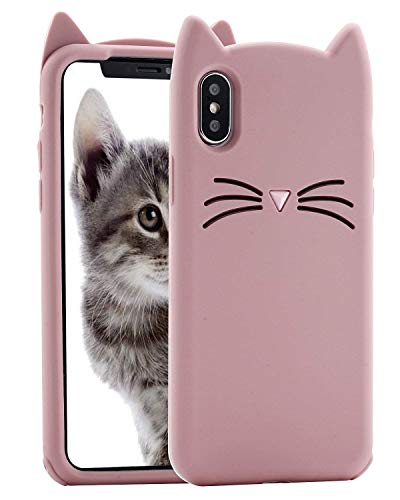 Product Cover Cat iPhone Xs Max Case, Miniko(TM) Cute Kawaii Funny 3D Pink Meow Party Bread Cat Kitty Whiskers Protective Soft Rubber Case Skin for Apple iPhone Xs Max Teen Girls Women Girly Kid