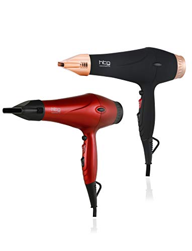 Product Cover Professional Ionic Hair Dryer HTG Powerful Ceramic Blow Dryer Quiet & Fast Hairdryer Small Ultra Lightweight Compact for Travel 2 Diffuser Nozzles 1875W With Premium Soft Touch Body Hair Dryer