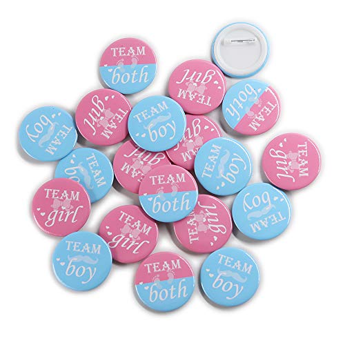 Product Cover Team Girl & Team Boy Button Pins - Gender Reveal Party Games Baby Shower Party Ideas, Wear Your Guess, Girl or Boy, He or She Pin-Back Buttons (Set of 20, Round 1.5