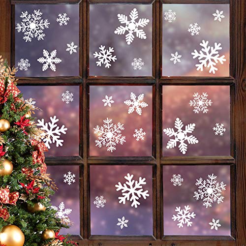 Product Cover LUDILO 135Pcs Christmas Window Clings Snowflakes Window Decals Static Window Stickers for Christmas Decorations Window Décor Ornaments Xmas Party Supplies Thanksgiving Party Décor (5-Sheet)