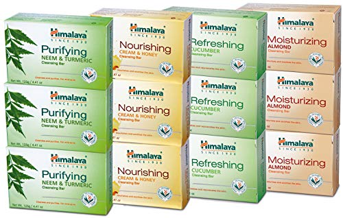Product Cover Himalaya Cleansing Bar Soaps Variety Pack, Neem & Turmeric, Almond, Cream & Honey and Cucumber, 4.41Oz/125g (12 Pack)