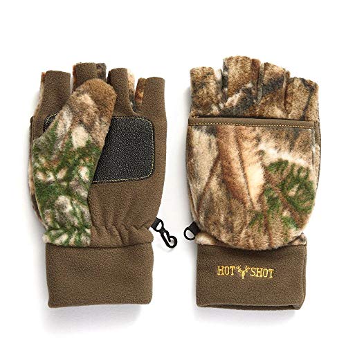 Product Cover Hot Shot Men's Camo Bulls-Eye Fleece Pop-Top Mittens - Realtree Edge Outdoor Hunting Camouflage, X-Large