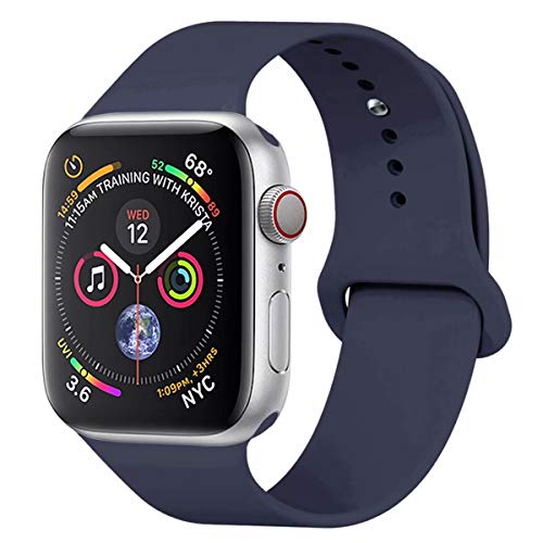 Product Cover YC YANCH Compatible with for Apple Watch Band 38mm 40mm, Soft Silicone Sport Band Replacement Wrist Strap Compatible with for iWatch Series 5/4/3/2/1, Nike+, Sport, Edition, M/L, Midnight Blue