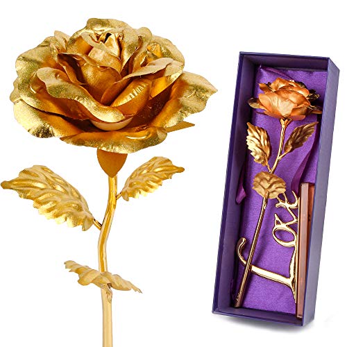 Product Cover Gold Leaf 24K Gilded Artificial Roses for Thanksgiving Day Mother's Day Valentine's Day Birthday Gift (Gold)