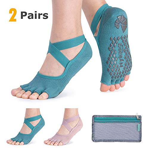 Product Cover Hylaea Yoga Socks for Women with Grip & Non Slip Toeless Half Toe Socks for Ballet Pilates Barre Dance