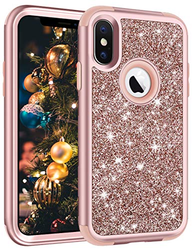 Product Cover Vofolen Bling Case for iPhone Xs Case iPhone X Cover Glitter Full-Body Protection Heavy Duty Hybrid Protective Hard Shell Silicone Rubber Armor with Front Bumper for iPhone Xs 10S X 10 -Rose Gold