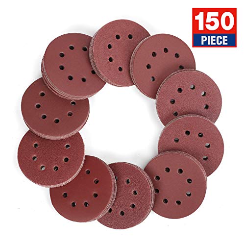 Product Cover WORKPRO 150-piece Sandpaper Set - 5-Inch 8-Hole Sanding Discs 10 Grades Includ 60, 80, 100, 120, 150,180, 240, 320, 400, 600 Grits for Random Orbital Sander (Not for Oscillating Tools or Mouse Sander)