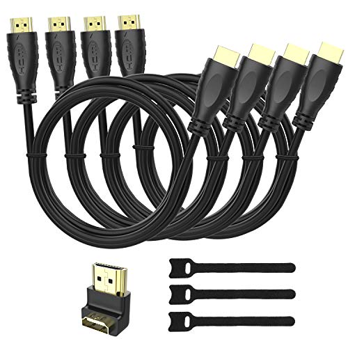 Product Cover PERLESMITH 4K HDMI Cable 6ft 4 Pack-HDMI 2.0 Cable Cord with 90 Degree HDMI Adapter & Cable Ties-High Speed HDMI Cables for Ethernet PS4 1080P Xbox Playstation 3D BLU Ray Laptop PC, Black