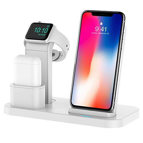 Product Cover Conido Adjustable Wireless Charger for iPhone, 3 in 1 Charging Stand for Apple Watch AirPods Charging Station Stock Holder Compatible iPhone 11/PRO/XR/X/8 Plus/8（Not fit iWatch 5