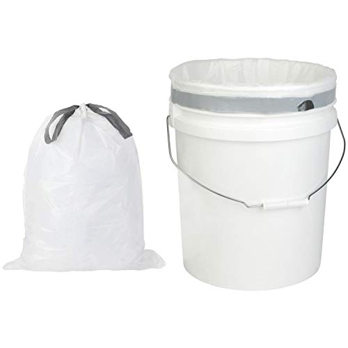 Product Cover Plasticplace 5 Gallon Trash Bags │ 0.9 Mil │ White Drawstring Garbage Liners for Bucket │ 19