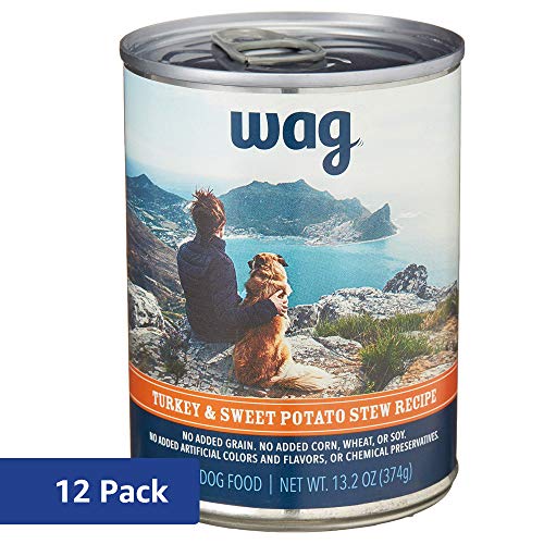 Product Cover Amazon Brand - Wag Wet Canned Dog Food, Turkey & Sweet Potato Stew Recipe, 13.2 oz Can (Pack of 12)