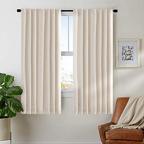 Product Cover jinchan Linen Textured Curtains for Bedroom Drapes Rod Pocket Back Tab Linen Blend Curtain Panels Window Treatments for Living Room Patio Door 1 Pair 63 Inches Crude