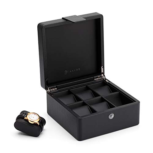 Product Cover Vlando 6-Slot Watch Box Organizer Collector - Wooden Case and Snap Fastener Closure - Gift Packing, Black