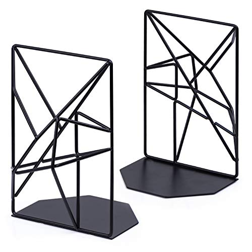 Product Cover Decorative Bookends, Geometric Book Ends for Shelves, Non-Scratching (Black)