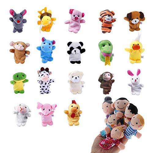 Product Cover Uspacific 24Pcs Animal Finger Puppets, Plush Handmade Sewing Educational Hand Cartoon Finger Puppets Animal Toys for Baby Story Time, Theme Party Favor