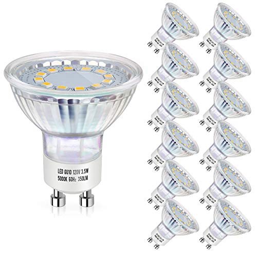 Product Cover GU10 LED Bulb 50W Halogen Equivalent, Daylight White 5000K Track Light Bulbs, 3.5W 350Lumens, CRI 85+, 120 Degree Flood Beam Angle, Non-Dimmable, Pack of 12