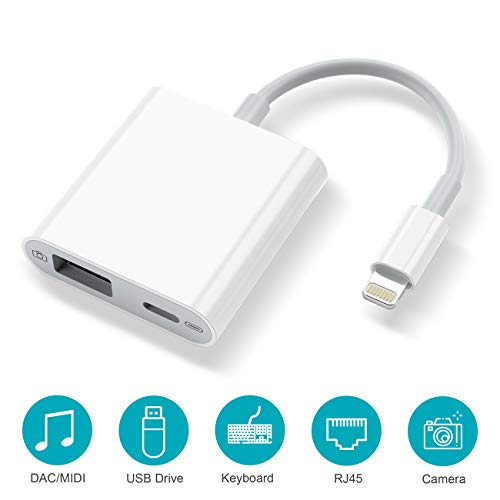 Product Cover HENKUR USB Camera Adapter with Charging Port, USB Female OTG Cable Compatible with iPhone 11 Pro X 8 7 6 iPad, Support iOS 13 and Before, USB Flash Drive, Card Reader, Keyboard, Upto 500mAh(White)