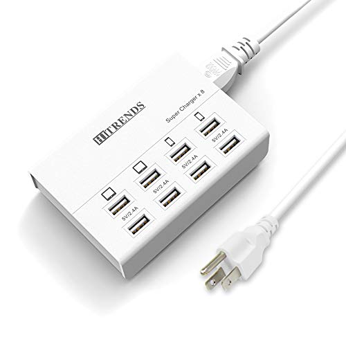 Product Cover USB Charger, HITRENDS 8 Ports Charging Station 50W/10A Multi Port USB Charging Hub for Multiple Devices (5ft Cord, White)