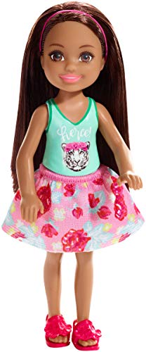 Product Cover Barbie Club Chelsea Doll, 6-Inch Brunette Wearing Fierce Tiger Graphic and Removable Floral Skirt, for 3 to 7 Year Olds