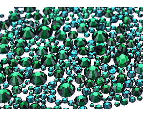 Product Cover Jollin 3456pcs Flatback Rhinestones Glass Charms Diamantes Gems Stones for Nail Art 6 Size ss4~ss12 Dark Green