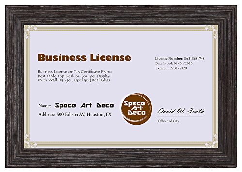Product Cover Space Art Deco 5.5x8.5 Dark Brown Textured Frame - Easel Stand - D-Ring Hangers - for Business License and Certificates - Desk/Table Top Display - Glass (Dark Brown)