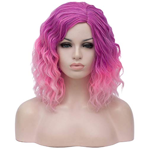 Product Cover Alacos Fashion 35cm Short Curly Full Head Wig Heat Resistant Daily Dress Carnival Party Masquerade Anime Cosplay Wig +Wig Cap