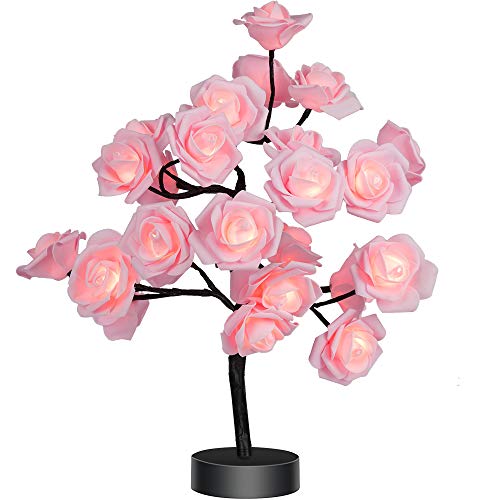 Product Cover Table Lamp Rose Flower Desk Tree Lamp Gift for Girls Women Teens Home Décor for Wedding Christmas Living Room Bedroom Party with 24 Warm White LED Lights |Two Modes: USB/Battery Powered(Black)