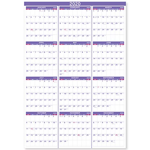 Product Cover 2020 Yearly Wall Calendar - 2020 Yearly Full Wall Calendar with Thicker Paper, January 2020 - December 2020, Bonus Pocket, 34.3