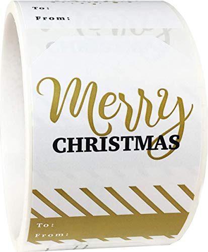 Product Cover Christmas Gift Tags Holiday Present Stickers Merry & Bright 4 Different Designs 2 x 3 Inch 100 Total Labels