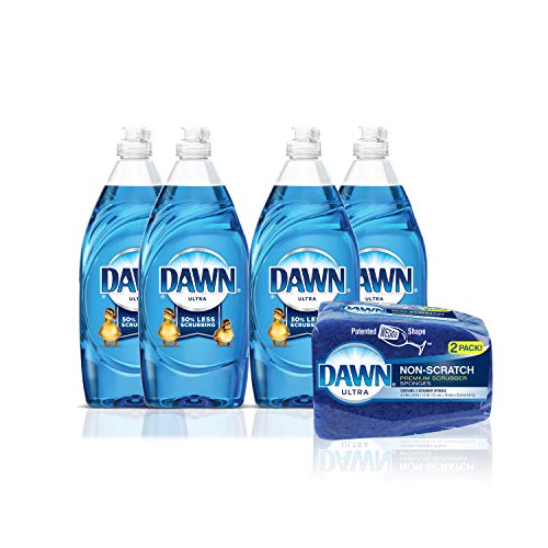 Product Cover Dawn Ultra Dishwashing Liquid Dish Soap (4x19oz) + Non-Scratch Sponge (2ct), Original Scent (Packaging May Vary), Combo pack