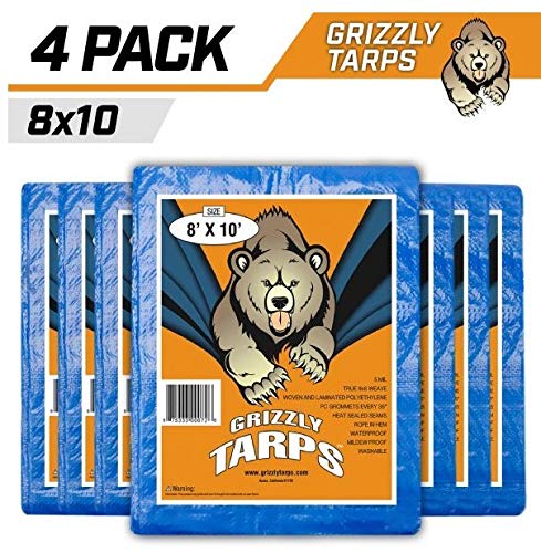 Product Cover B-Air Grizzly 8X10 ft Blue Heavy Duty Multipurpose Waterproof Tarp, 4 Pack