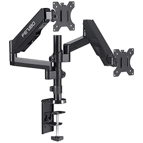 Product Cover FEZIBO Dual Monitor Mount Stand - Height Adjustable Monitor Arm Stand Fully Articulating Gas Spring Desk Mount Fits for 2 Screens 17 to 32 inches