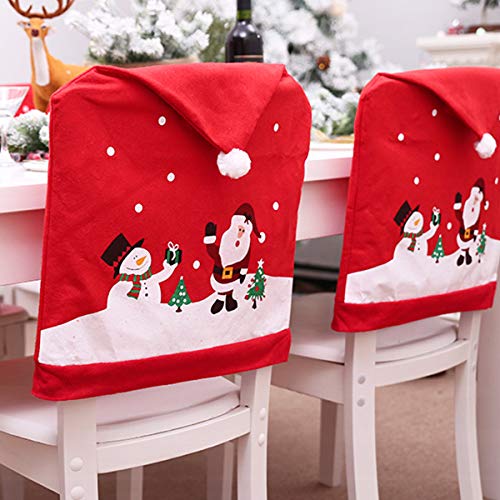 Product Cover Martine Mall Xmas Chair Cap Sets, Santa Claus Clause Hat Chair Covers, Red Hat Dinner Chair Slipcovers Protector Sets for Christmas Banquet Holiday Festival Decor, Set of 4 (4, Red)