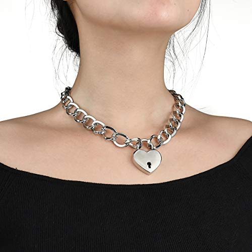 Product Cover Lover Heart Padlock Necklace, Choker Necklaces for Women with Lock and Key, Metal Padlock Choker Pendant 18in