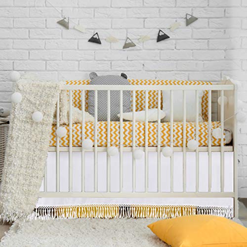 Product Cover CO-AVE White Baby Crib Skirt Dust Ruffle Nursery Crib Bedding Skirt with Droplets Trim for Baby Boys or Girls,15