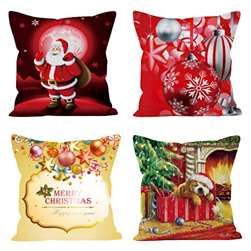 Product Cover Ninkisann Christmas Pillow Covers, Xmas Set of 4 Decor Throw Pillow Cases Cushion Covers 18 X 18 Inch for Home Car Decorative(Christmas Tree,Christmas Deer,Santa Claus,Snowflakes),S2