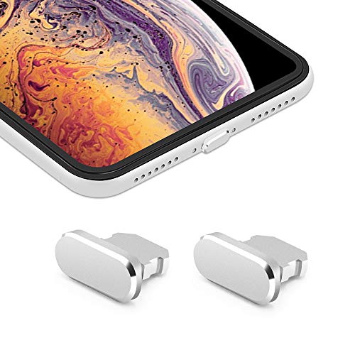 Product Cover iMangoo 2 Pack Anti Dust Plugs for iPhone Xs Max 8 Pin Charging Port Plug iPhone 11 Pro Max Anti-dust Pluggy with Easy Storage Case, iPhone 10s Charge Port Plug for Apple iPhone XR XS Max Silver