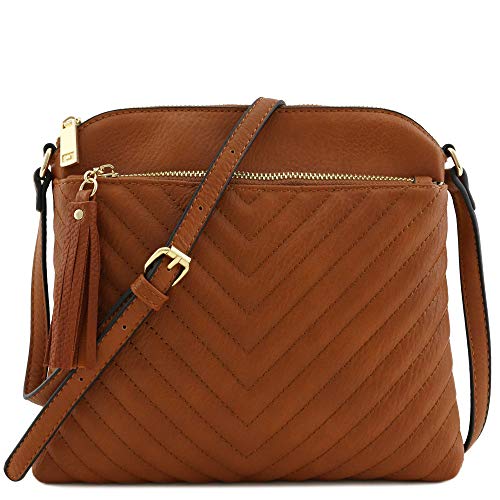 Product Cover Chevron Quilted Medium Crossbody Bag with Tassel Accent