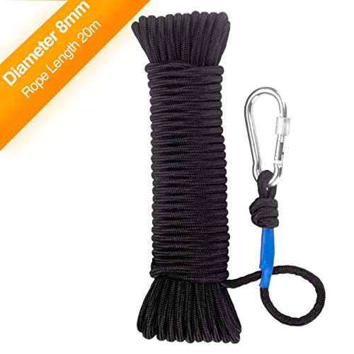 Product Cover Wukong Fishing Magnet Rope w/Carabiner, 8MM x 20M(65ft) Nylon Twisted Braided Rope,550 Lbs Breaking Strength All-Purpose Braided Rope Sports, Pet Toys, Crafts & Indoor Outdoor Use