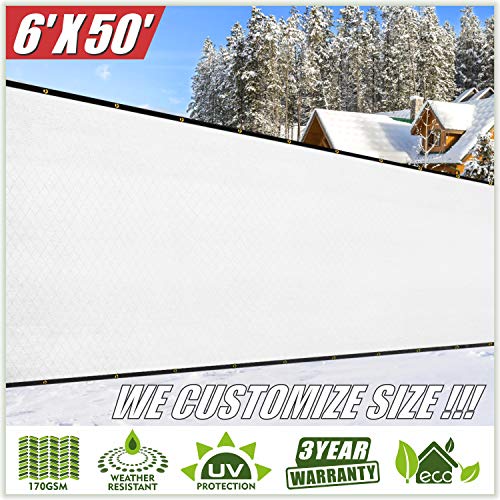 Product Cover ColourTree 6' x 50' White Fence Privacy Screen Windscreen Cover Fabric Shade Tarp Netting Mesh Cloth - Commercial Grade 170 GSM - Heavy Duty - 3 Years Warranty - We Make Custom Size