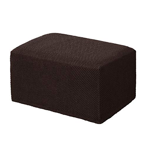 Product Cover Subrtex Stretch Storage Jacquard Ottoman Slipcover Spandex Elastic Rectangle Footstool Sofa Cover for Living Room (Oversize, Chocolate)