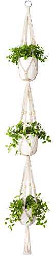 Product Cover Mkono Macrame Plant Hanger 3 Tier Indoor Outdoor Hanging Planter Basket Cotton Rope with Beads 70 Inches
