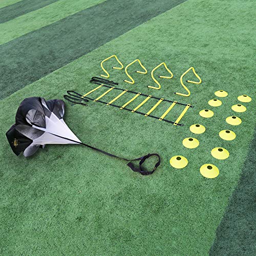 Product Cover A11N Speed & Agility Training Set- Includes 1 Resistance Parachute, 1 Agility Ladder, 4 Steel Stakes, 4 Adjustable Hurdles, 12 Disc Cones, and a Drawstring Bag | Training Equipment for All Sports