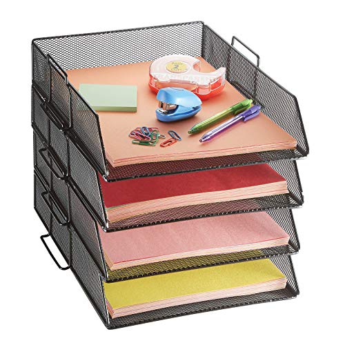 Product Cover 4 Tier Pack Stackable Tray Office Desk Organizer File and Desktop Holder for Paper Letter Accessories Black Discount Pack by MissionMax
