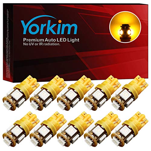 Product Cover Yorkim 194 LED Bulbs Amber 6000k Ultra Bright 7th Generation Universal Fit T10 LED Bulbs Amber, 168 LED Bulb Amber, 2825 LED Bulb, W5W LED Bulb, 194 Yellow LED Interior Light for Car, Pack of 10