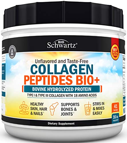 Product Cover Collagen Peptides Protein Powder - Grass Fed, Pasture Raised with Aminos - Promotes Healthy Skin Hair & Nails - Bone & Joint Support - Hydrolyzed, Unflavored, Non GMO, Gluten Free - Easy to Mix -16 oz