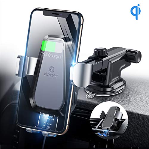 Product Cover VICSEED Qi Wireless Car Charger, 10W Fast Wireless Charger Car Mount, Auto-Clamping Dashboard & Vent Phone Holder Fit for iPhone Xs Max Xr X 8 8 Plus, Fit for Samsung Note 10 9 S20 S10 S9 Plus LG etc.
