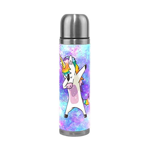 Product Cover Unicorn Water Bottle Stainless Steel Insulated Thermos Kids Metal Resuable Vacuum Galaxy Bottle with Leather Bottle Holder 16 Oz(500 ml)