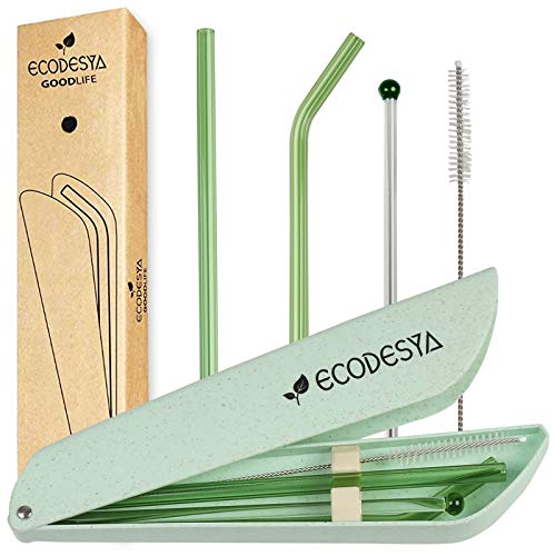 Product Cover Ecodesya Reusable Straws - These Glass Straws Are Produced as Reusuable Drinking Straws For Your Health.This Eco Friendly Glass Straws Will Now Require Zero Waste.Measuring 200mm x 8mm (Green)